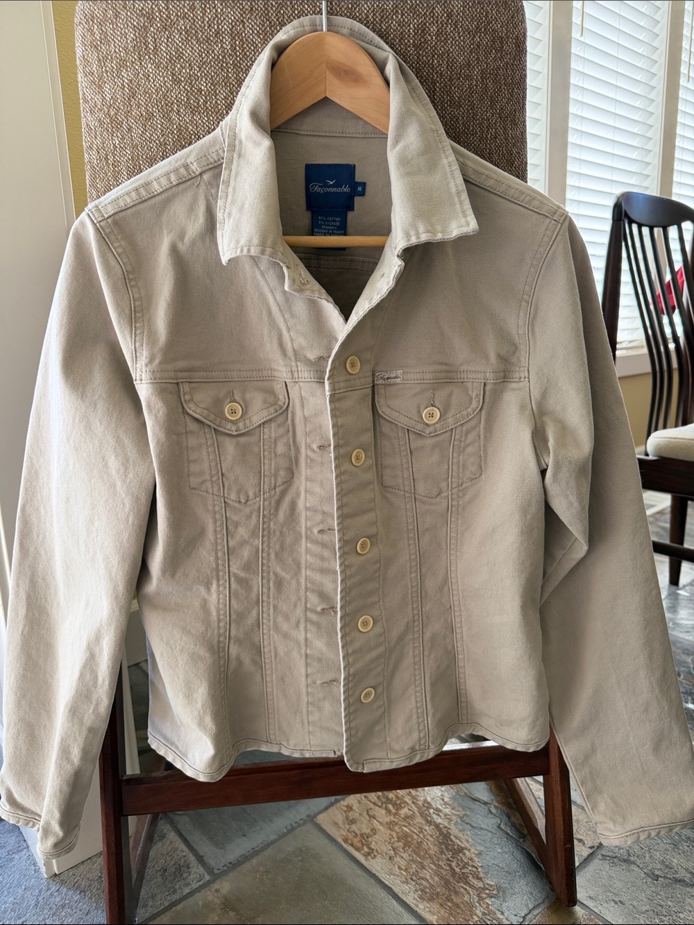 Faconnable Light Beige Utility Cotton Canvas Jacket, Sz M, EUC